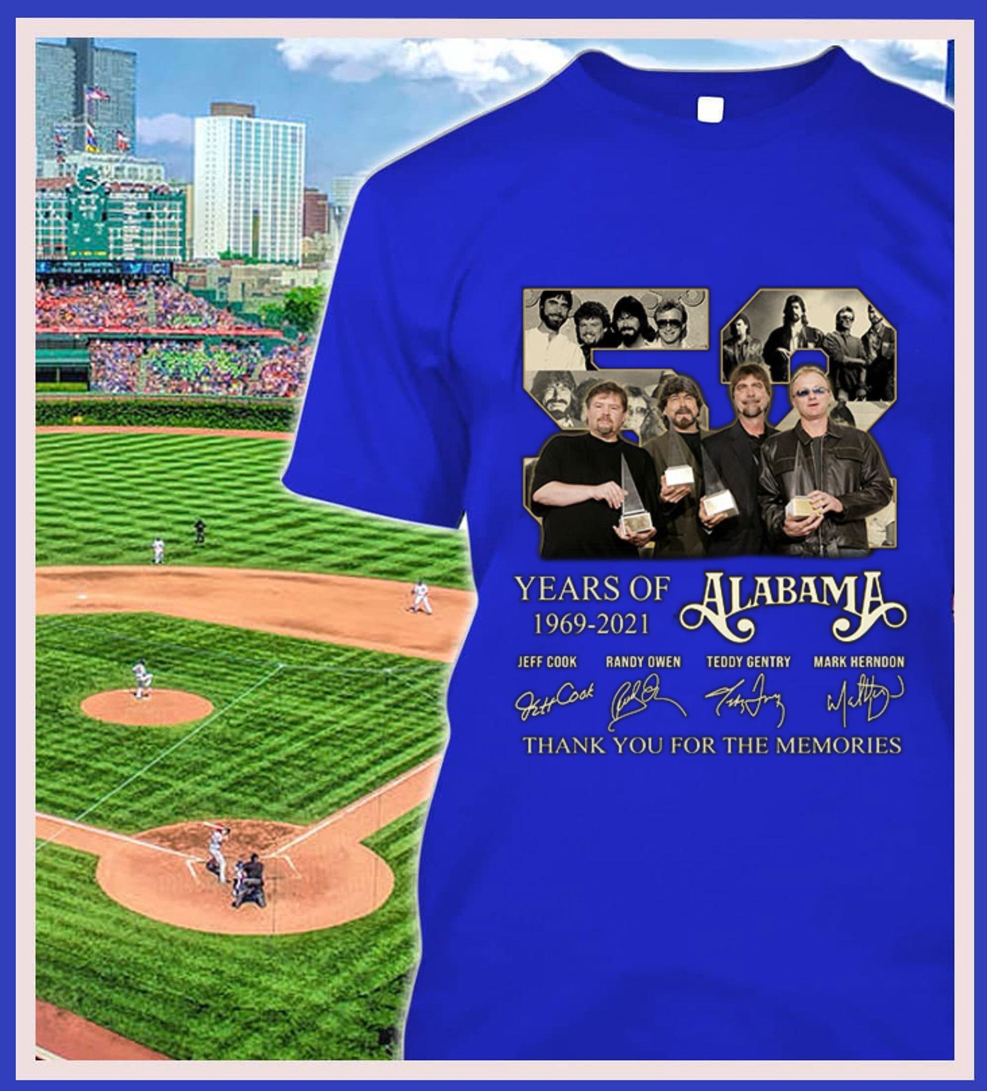 52 years of 1969-2021 Alabama thank you for the memories signatures shirt, Jeff Cook, Randy Owen, Teddy Gentry, Mark Herndon