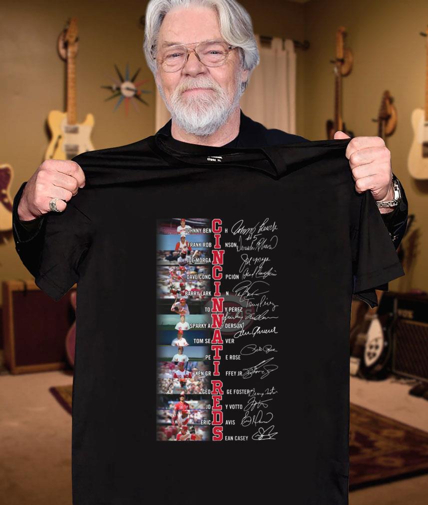 Cincinnati Reds best players signatures shirt, Johnny Bench, Frank Robinson, Joey Votto, Barry Larkin