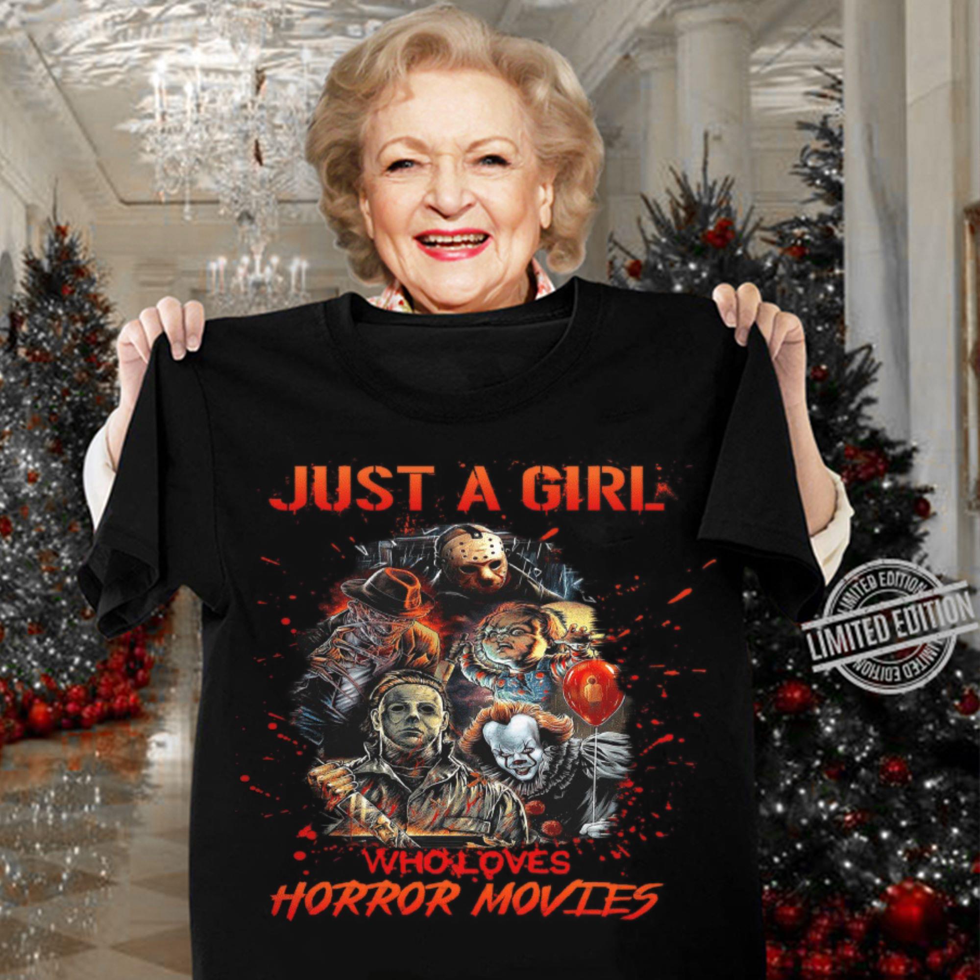Best Just a girl who loves horror movies shirt, Freddy Krueger, Jason Voorhees, Pennywise, Michael Myers, Chucky 12 Just a girl who loves horror movies shirt, Freddy Krueger, Jason Voorhees, Pennywise, Michael Myers, Chucky