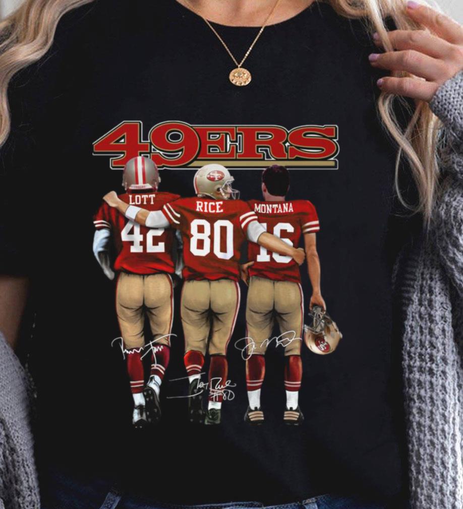 San Francisco 49ers Legend Players Signatures Shirt, Ronnie Lott, Jerry Rice, Joe Montana