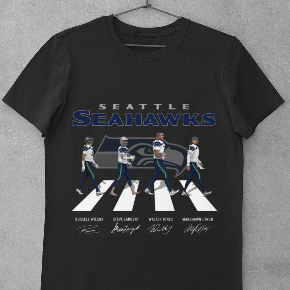 Funny Seattle Seahawks Abbey Road Signatures Shirt, Russell Wilson, Steve Largent, Walter Jones, Marshawn Lynch 10 Seattle Seahawks Abbey Road Signatures Shirt, Russell Wilson, Steve Largent, Walter Jones, Marshawn Lynch