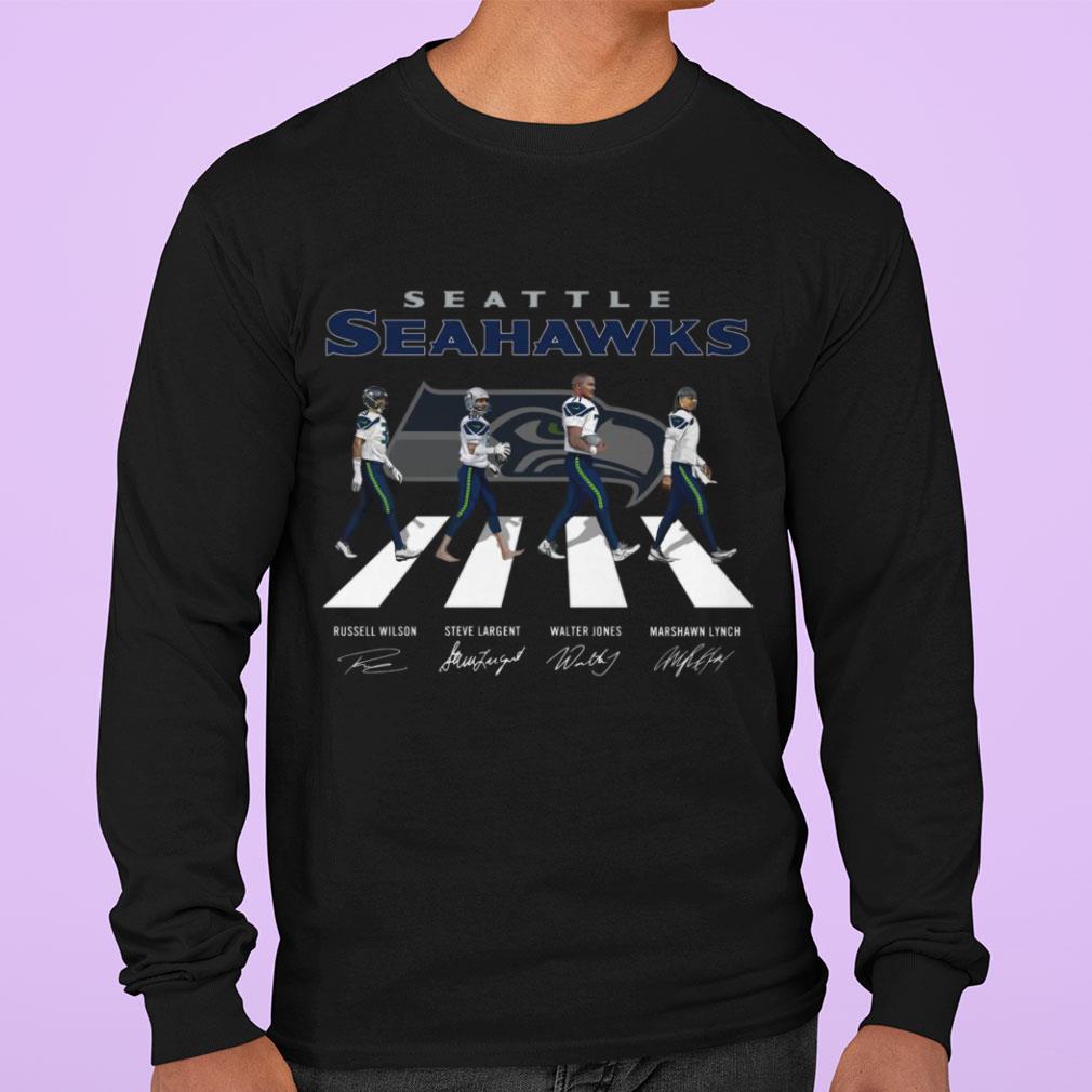 Funny Seattle Seahawks Abbey Road Signatures Shirt, Russell Wilson, Steve Largent, Walter Jones, Marshawn Lynch 12 Seattle Seahawks Abbey Road Signatures Shirt, Russell Wilson, Steve Largent, Walter Jones, Marshawn Lynch