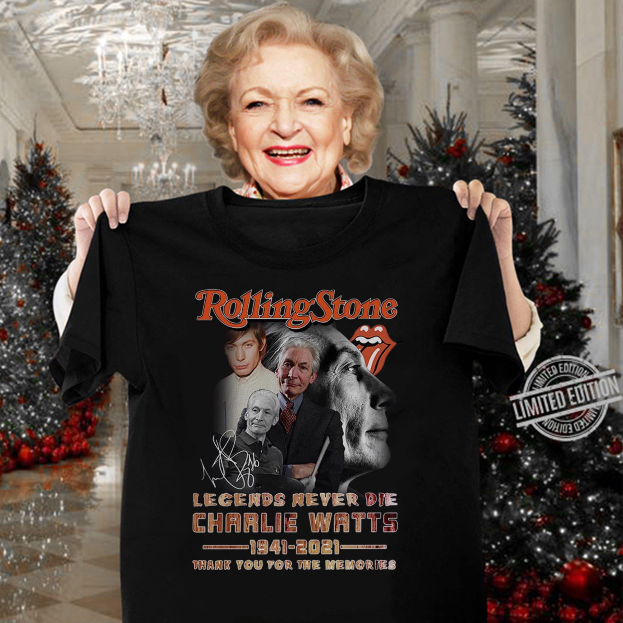 The Rolling Stones rock band RIP Charlie Watts Legends Never Die signature thank memories shirt