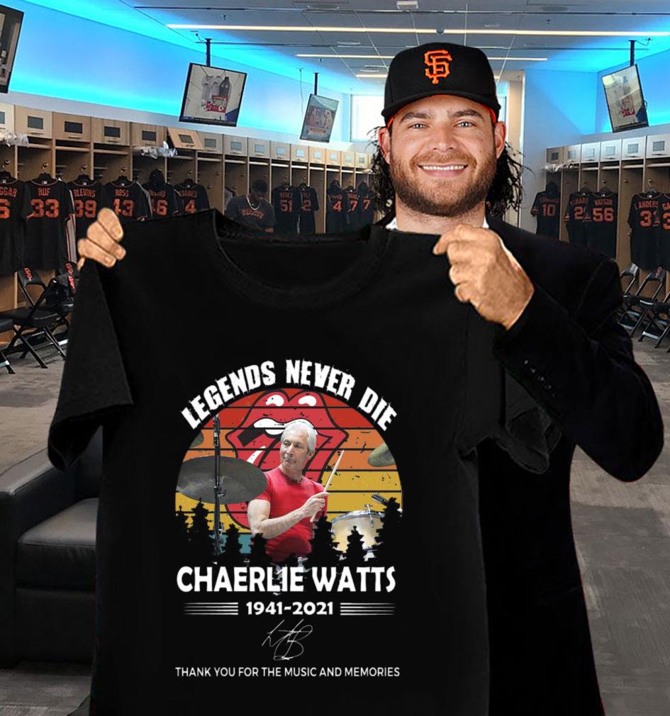 Awesome Vintage Sunset Legends Never Die Charlie Watts 1941-2021 signature thank you for the music and memories shirt 11 Vintage Sunset Legends Never Die Charlie Watts 1941-2021 signature thank you for the music and memories shirt