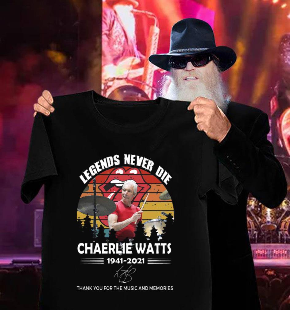 Awesome Vintage Sunset Legends Never Die Charlie Watts 1941-2021 signature thank you for the music and memories shirt 12 Vintage Sunset Legends Never Die Charlie Watts 1941-2021 signature thank you for the music and memories shirt