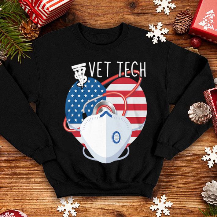 Vet Tech Mask Stethoscope Heart American Flag Covid-19 shirt