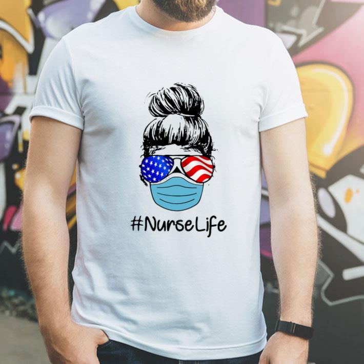 Woman Face Mask #Nurselife American Flag shirt