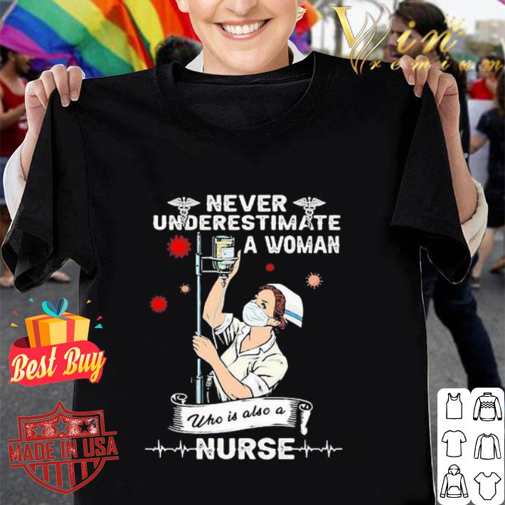 Never underestimate a woman who is also a nurse Coronavirus shirt