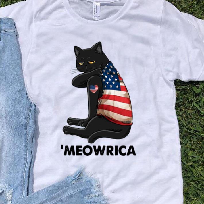Black Cat Meowrica American Flag shirt