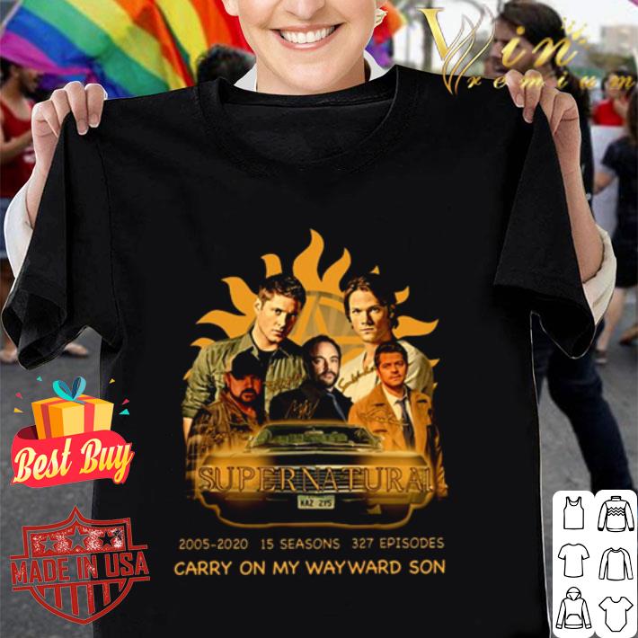 Supernatural 2005-2020 15 Seasons Carry On My Wayward Son signatures shirt