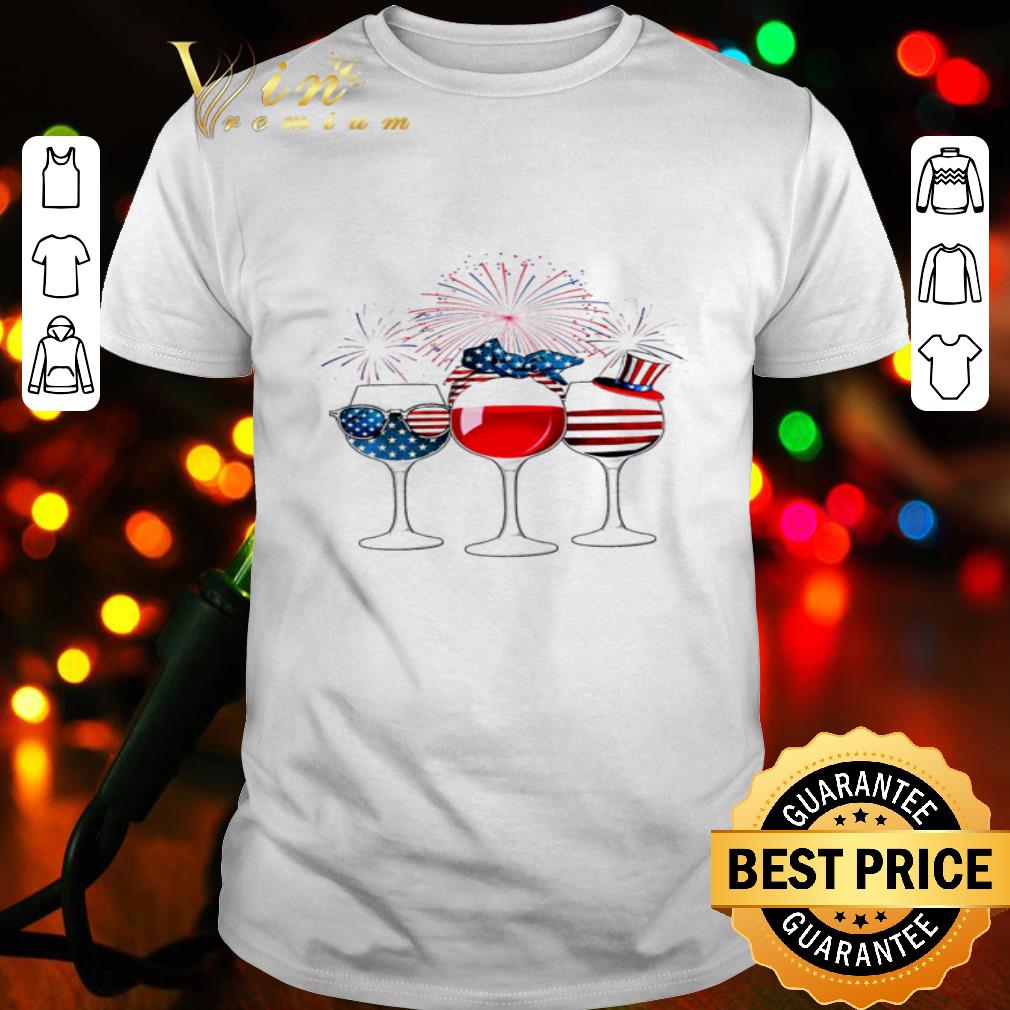 Firework Glass Wine American Flag 4th of July Independence Day shirt
