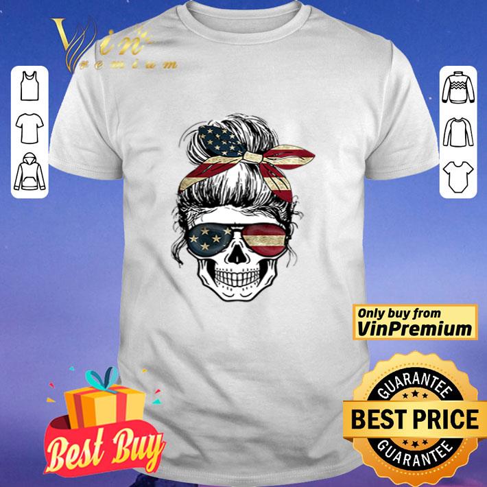 Skull Lady Mom Mama American Flag Bow And Glasses 4th of July shirt