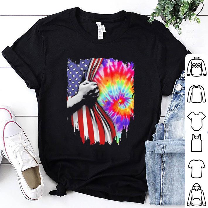 Hand Black Lives Matter American Flag And Hippie Tie Dye shirt