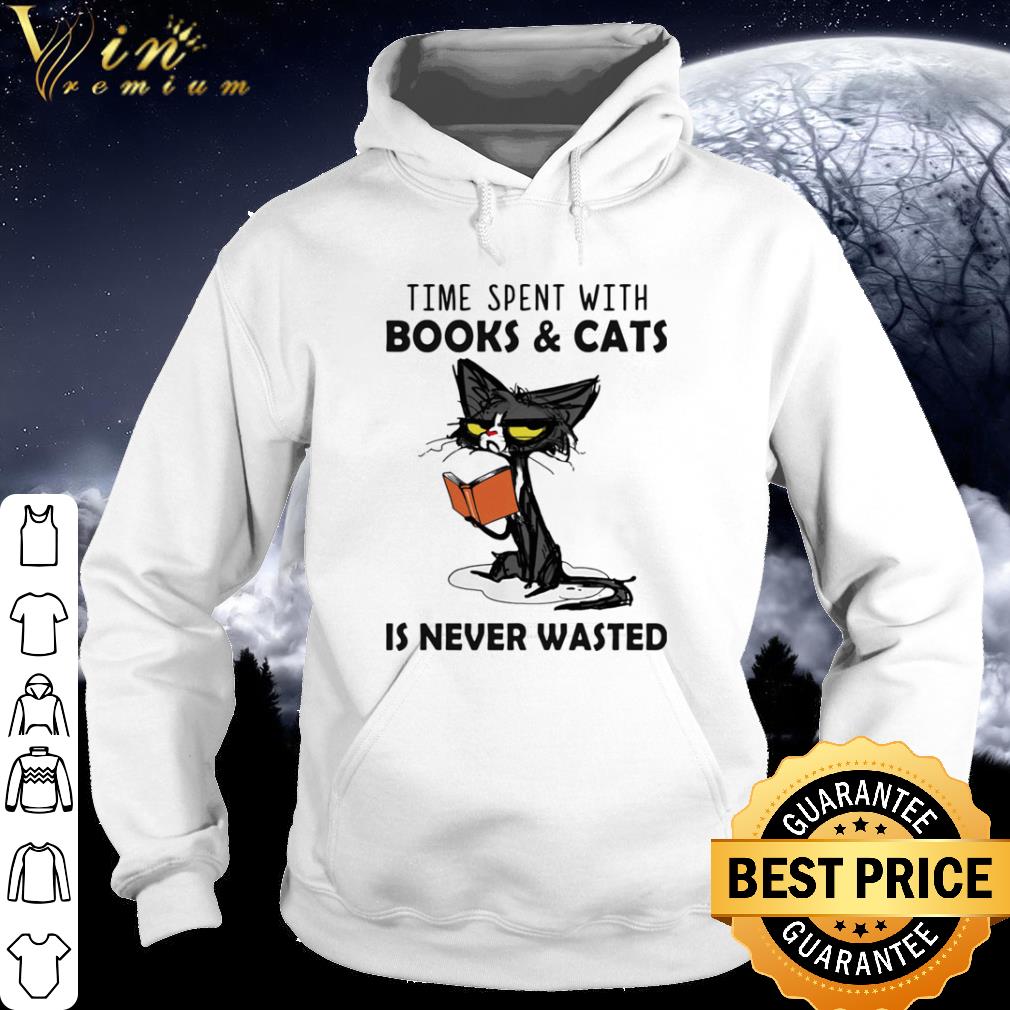 Original Grumpy Cat Time Spent With Books And Black Cats Is Never Wasted shirt