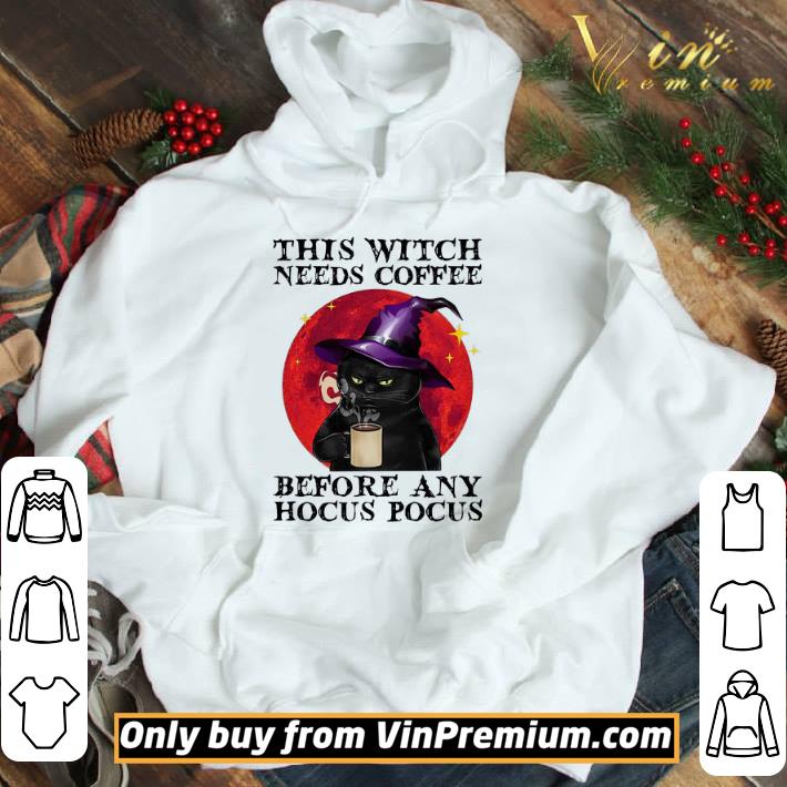 Black Cat This Witch Needs Coffee Before Any Hocus Pocus Moon Halloween shirt