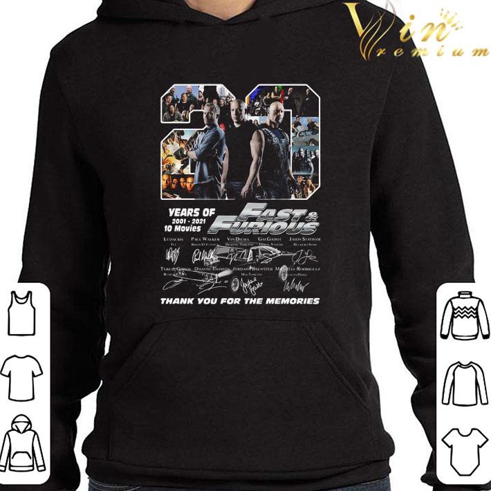 20 Years Of 2001 2021 Fast And Furious Thank You For The Memories Signatures shirt