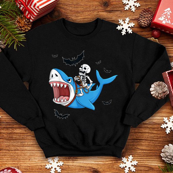 Pretty Skeleton Riding Shark Funny Halloween shirt