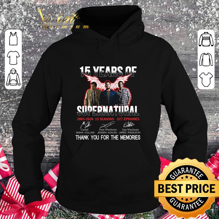 15 years of Supernatural 2005-2020 signed Castiel Dean and Sam shirt