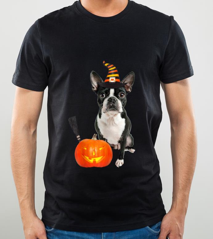 Top Boston Terrier Witch Hat Halloween Dog Costume shirt