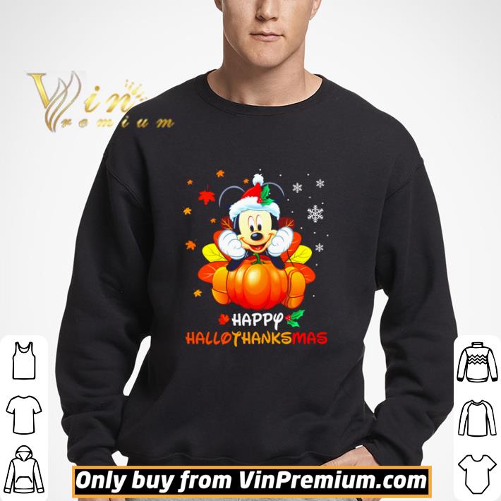 Mickey mouse pumpkin happy Halloween and Christmas hallothanksmas shirt