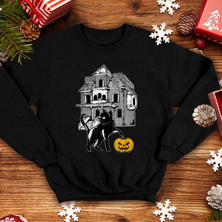 Top Halloween Cat Pumpkin And Haunted House for Pet Owners shirt