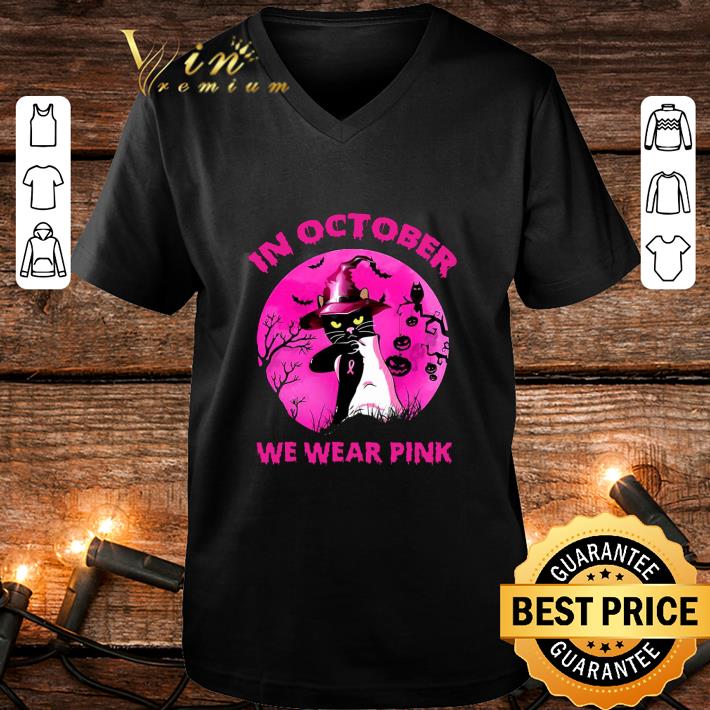 Awesome Witch Cat In October We Wear Pink Breast Cancer Halloween shirt 3 Awesome Witch Cat In October We Wear Pink Breast Cancer Halloween shirt