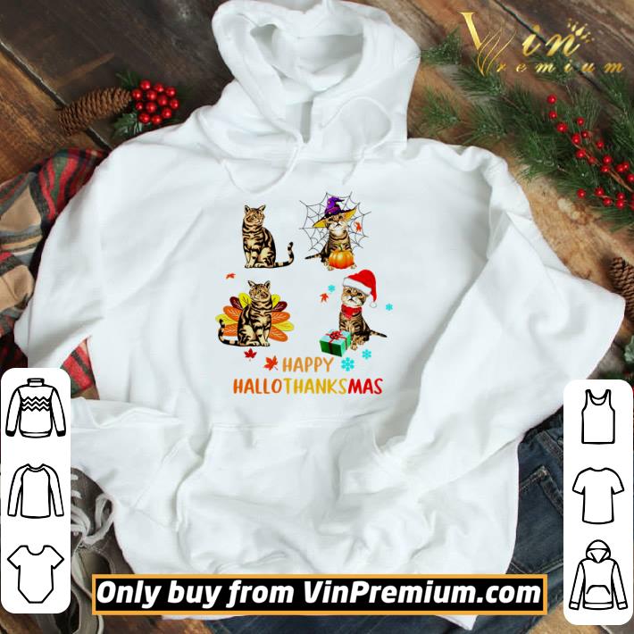 Cat Halloween Thanksgiving Christmas happy Hallothanksmas shirt