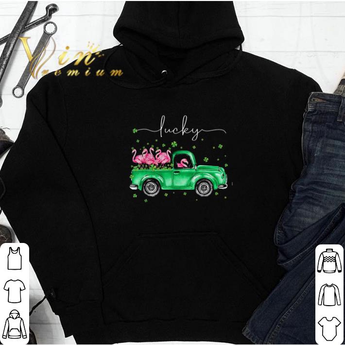 Lucky Flamingo Riding Green Truck Shamrock St Patrick's Day tshirt