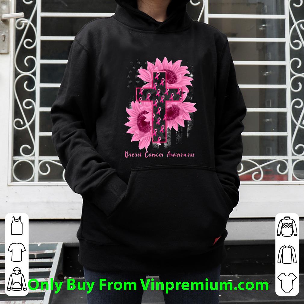 Premium Sunflower American Flag Breast Cancer Awareness shirt