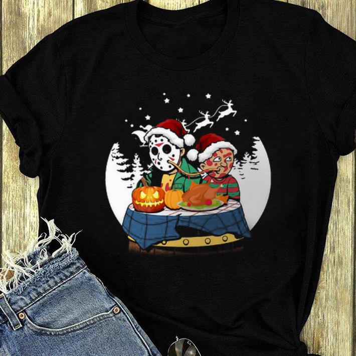 Premium Jason Voorhees And Freddy Krueger Lady And The Tramp Christmas shirt