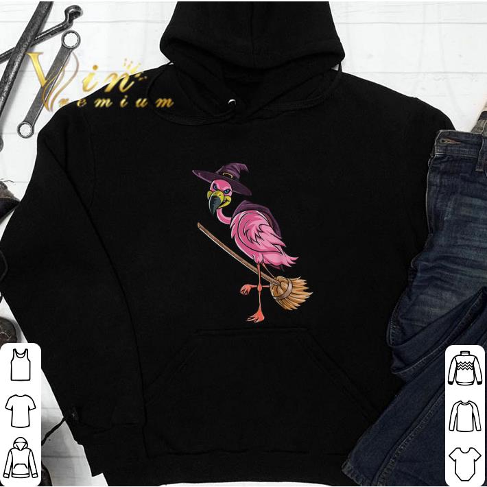 Halloween Flamingo Witch Scary Party Funny Broom Gif tshirt