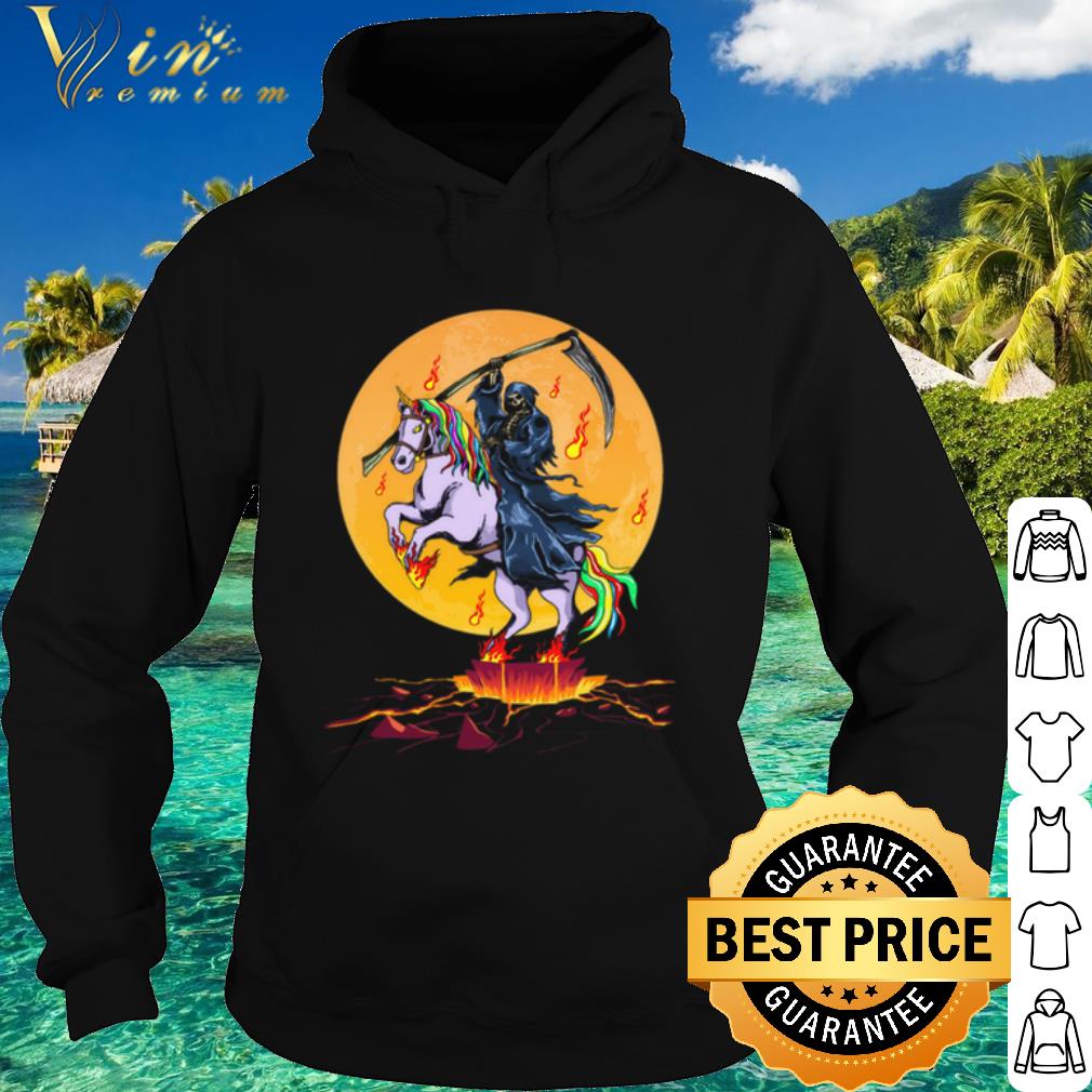 Official Grim Reaper riding unicorn under the moon Halloween shirt
