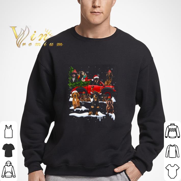 Dachshund Merry Christmas Red Car tshirt