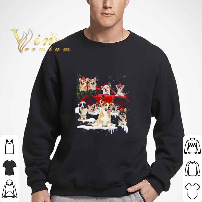 Welsh Corgi Merry Christmas Red Car tshirt