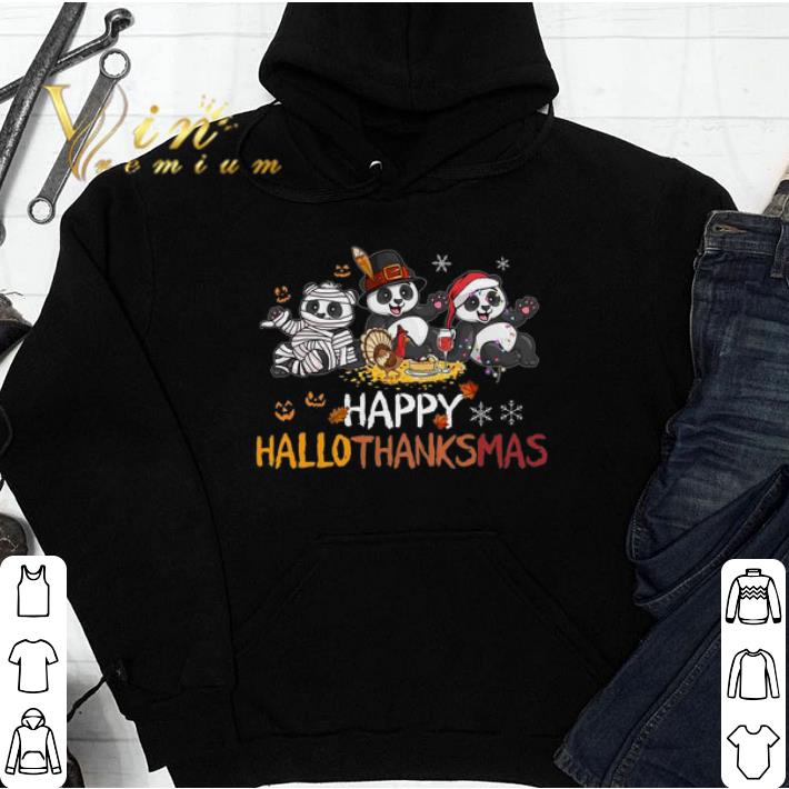 Panda Happy Hallothanksmas Happy Halloween Thanksgiving Merry Christmas tshirt