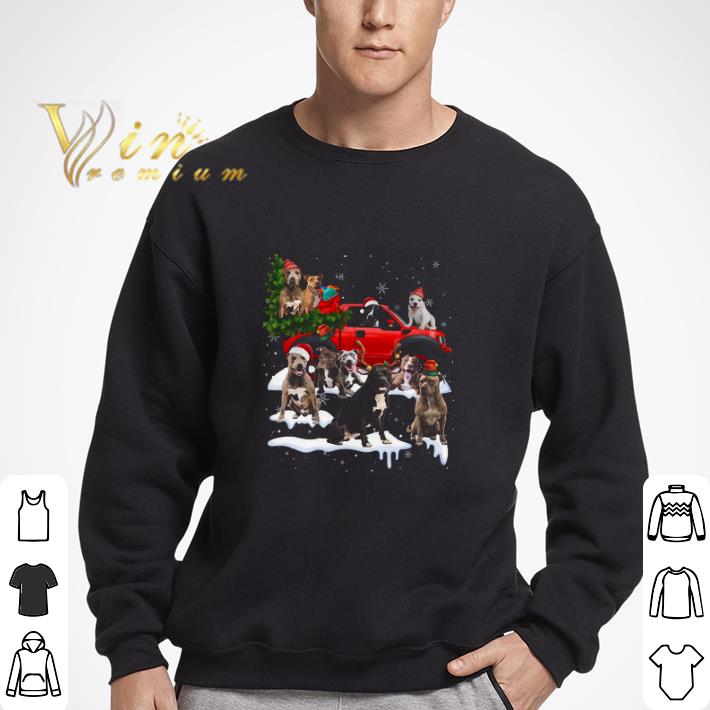Pitbull Merry Christmas Red Car tshirt