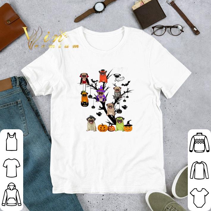 Pug dog halloween tree tshirt