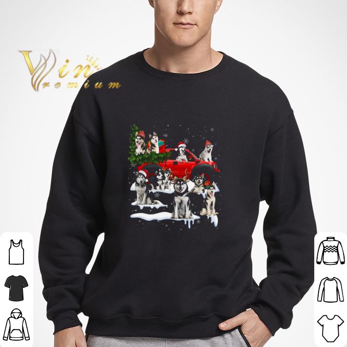 Husky Merry Christmas Red Car tshirt