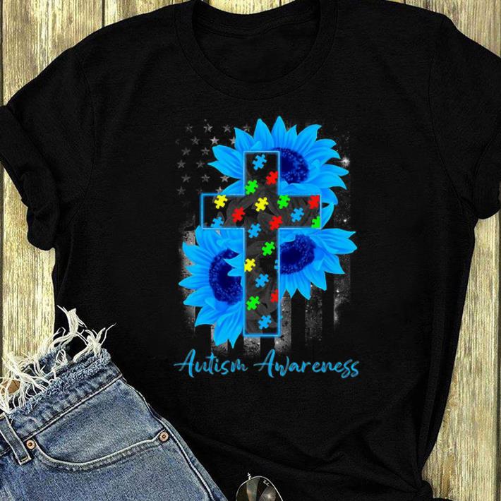 Nice Sunflower American Flag Autism Awareness shirt