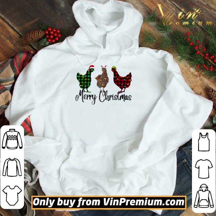 Santa Reindeer Elf three hens Merry Christmas shirt