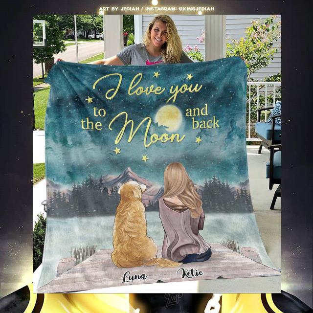 I love you to the moon and back name your and dog quilt blanket