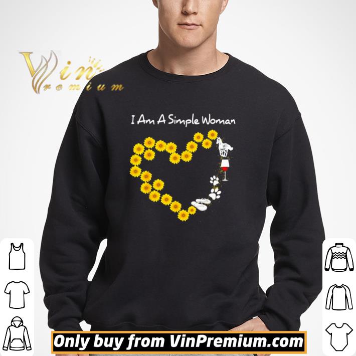 I am a simple woman I like sunflower horse wine dog and flip flop shirt