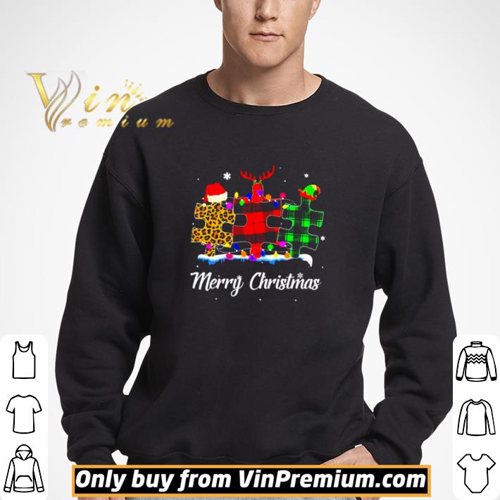 Autism plaid leopard Merry Christmas shirt