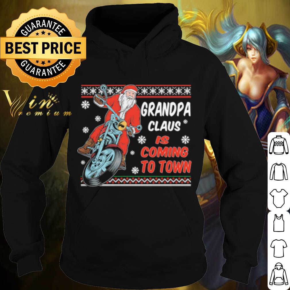 Premium Grandpa Claus Is Coming To Town Riding Motorbike Merry Christmas shirt