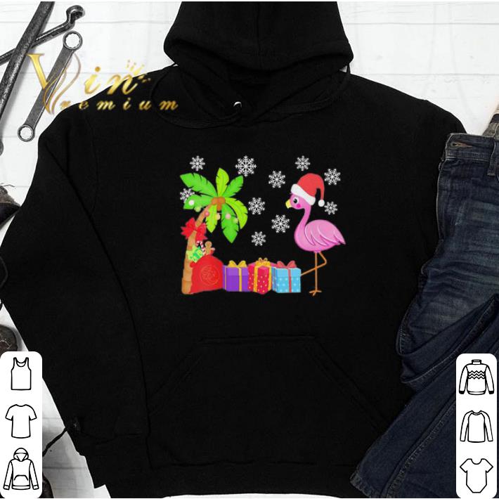 Flamingo Santa hat Merry Christmas tshirt