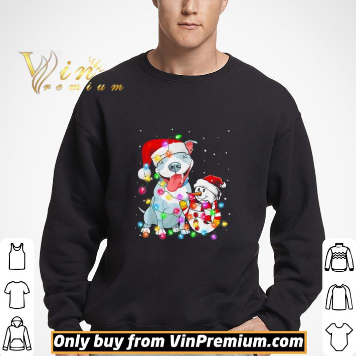 Pitbull Christmas Snowman Xmas Lights shirt