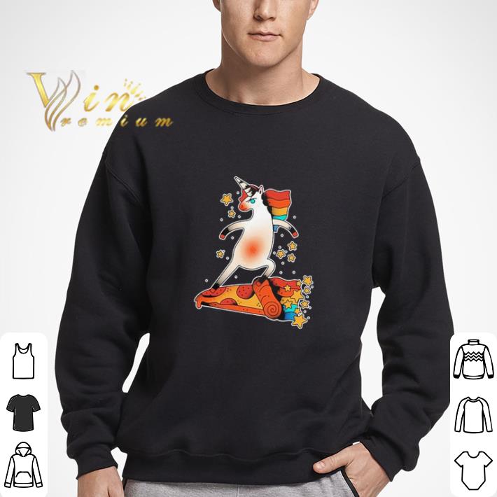 rad unicorn skateboarding a pizza tattoo shirt