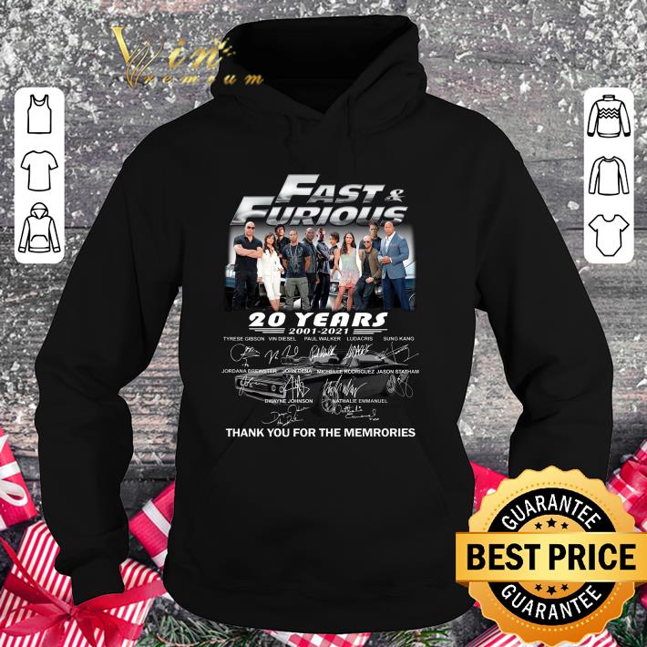 Fast and Furious Season 9 20 years 2001-2021 signatures thank you for the memories shirt