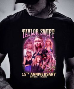2021 Official Taylor Swift 15th anniversary 2006-2021 8 albums signature shirt, Fearless 5