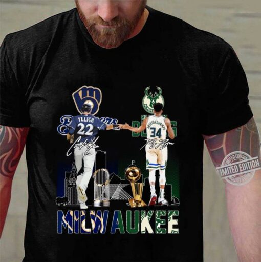 Milwaukee Sports Teams Christian Yelich Giannis Antetokounmpo Signatures Shirt, Milwaukee Bucks, Milwaukee Brewers 3